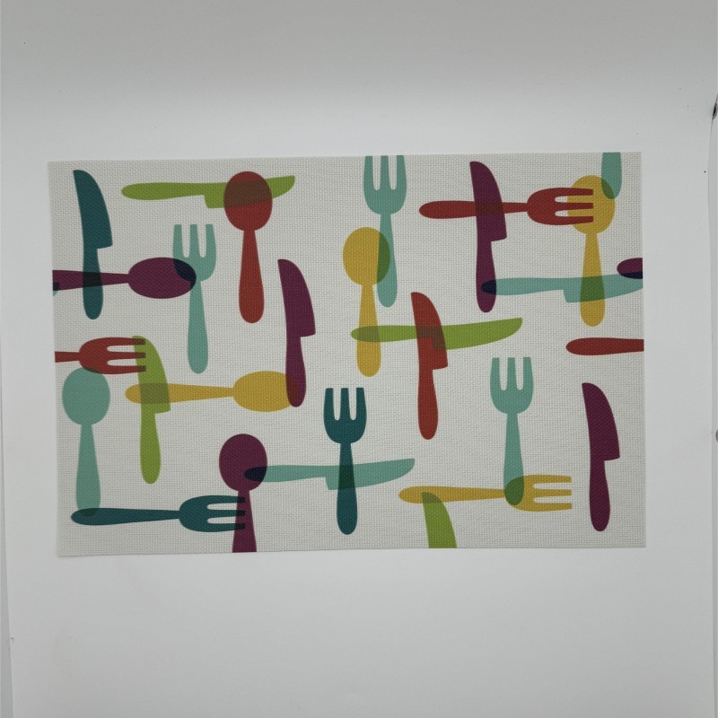 Wholesale Printed PVC PlaceMat Washable Reusable Non-Stick Teslin Table Mats Dining Rectangle Pork Knife Design Square Polyester