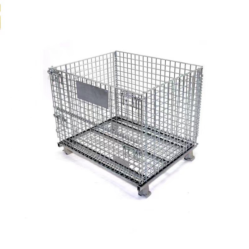 Foldable metal turnover box and stackable wire mesh pallet box wire mesh containers storage cage for transportation and storage