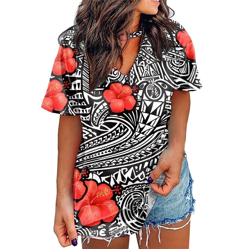 V-Neck T-shirt Printer for Summer Daily Life Oversize T-shirt Wholesale Customized Polynesian Tshirt Printing Machine T-shirt