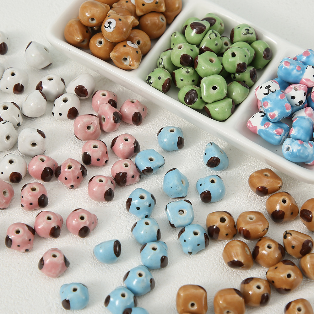 New hand painted ceramic beads cute puppy bear perforated animal beads