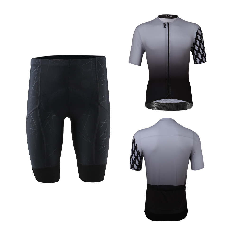 New Custom Outdoor Cycling Jersey Set Gradient Style Shirt Two Piece Sets Short Jersey Bib Shorts for Men Cycling Jersey Set