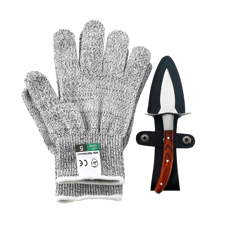 Seafood Tools Oyster Shucking Knife With Wood-Handle And Cut Resistant Gloves Oyster Knife Shucker Set