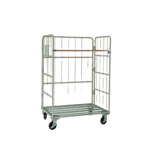 Warehouse storage roll pallets cage trolley transport folding wire mesh roll container rolling cart cage trolley