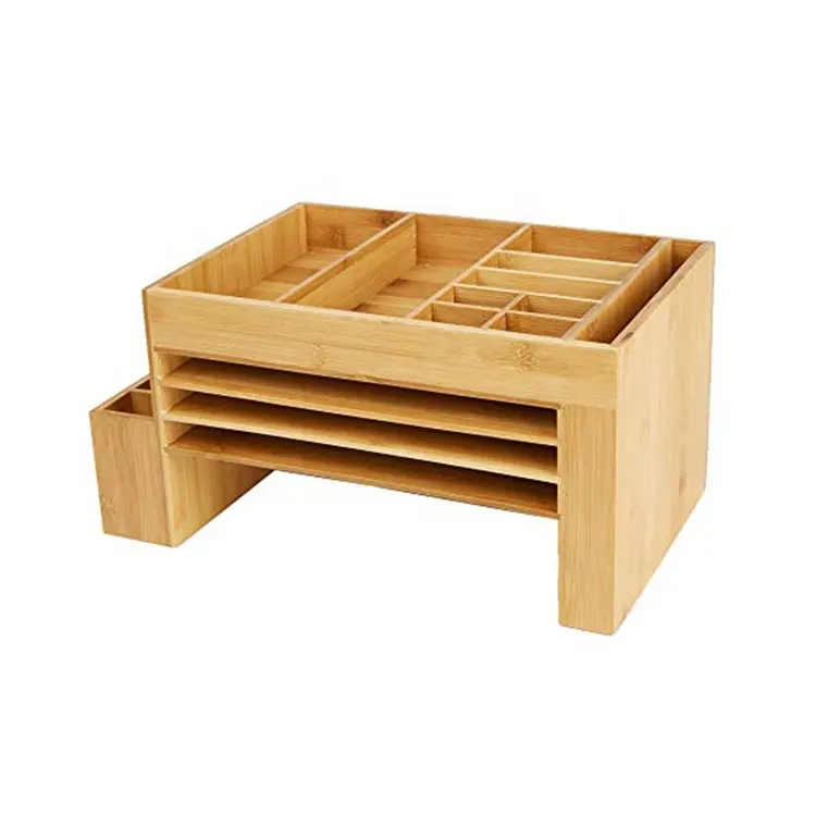 Eco friendly bamboo box file storage desk file organizer with 16 compartments for office