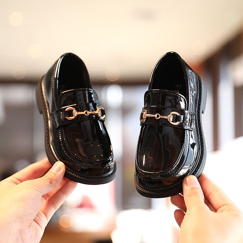 Girls black leather shoes performance shoes spring and autumn soft sole student leather single shoes