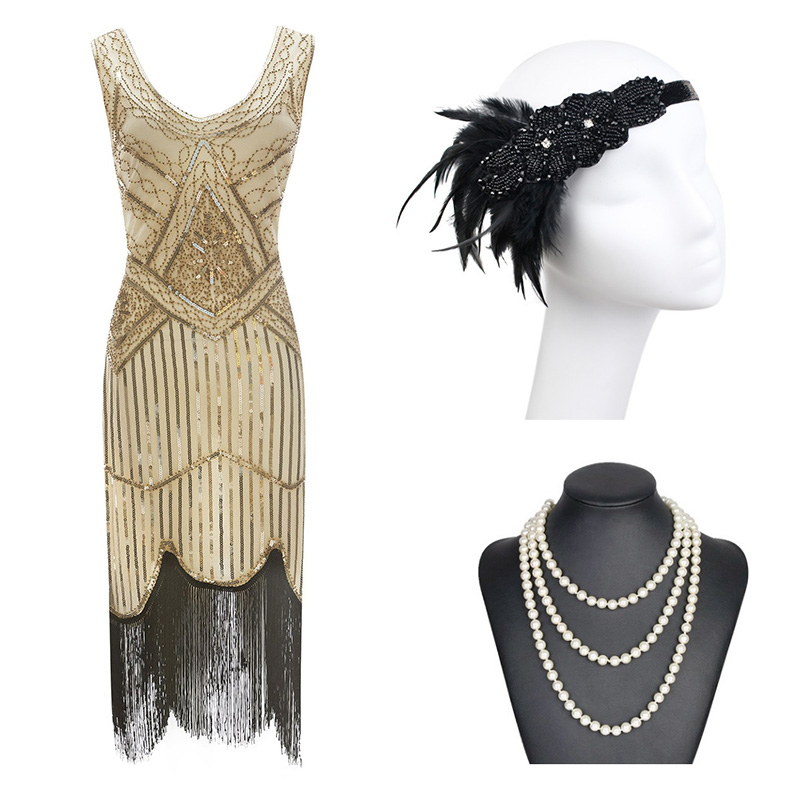 hot sales Women 1920s Vintage Flapper Fringe Beaded Gatsby Party Dress with 20s Accessories Set ecoparty