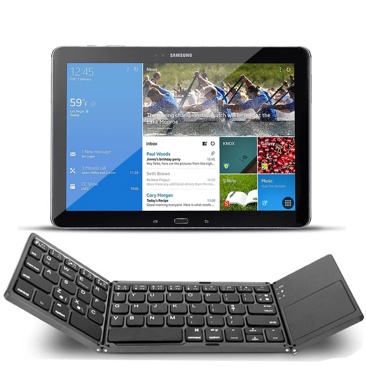 BT Wireless Portable Twice Fold Mini Folding Keyboard for Windows Android iOS Phone Tablet Slim Foldable Keyboard with Touchpad