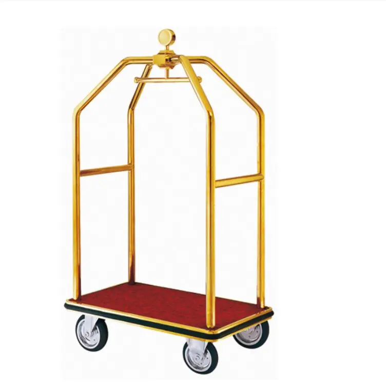 Hotel Furniture Stainless Steel Lobby Luggage Trolley Luggage Cart