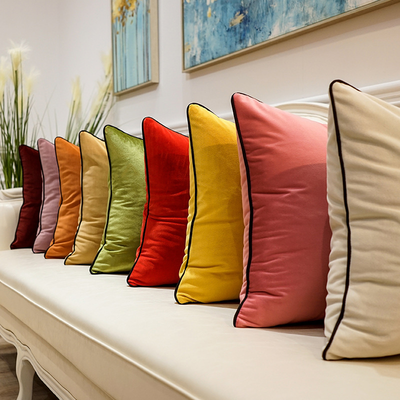 Modern Simple Chinoiserie Scandinavian Velvet Pillow New Large Bed Sofa Cushion for Living Room Pure Decorative Throw Pillows