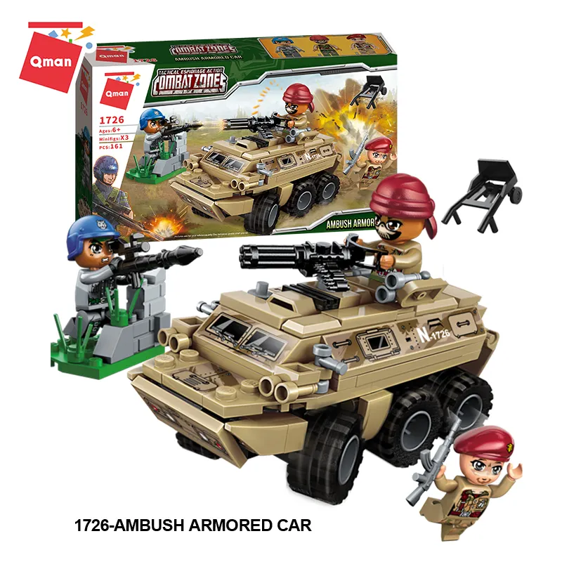 Qman educational army building blocks soldier figures toy armored car toys for 6 years old boys