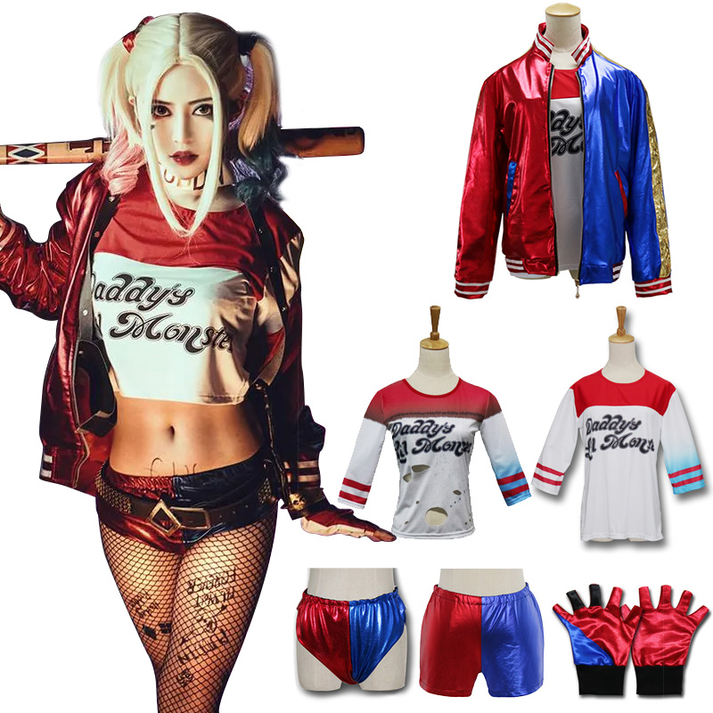 Halloween Kids adults Cosplay Suicide Squad Super Villain Collection Quinn Girl's Party Joker Costume
