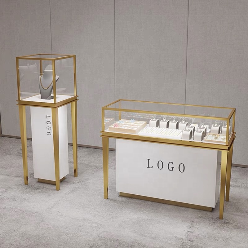 Jewelry Store Furniture Interior Design Square Counter Design Luxury Jewelry Shop Display Table Glass Jewelry Showcases Cabinet