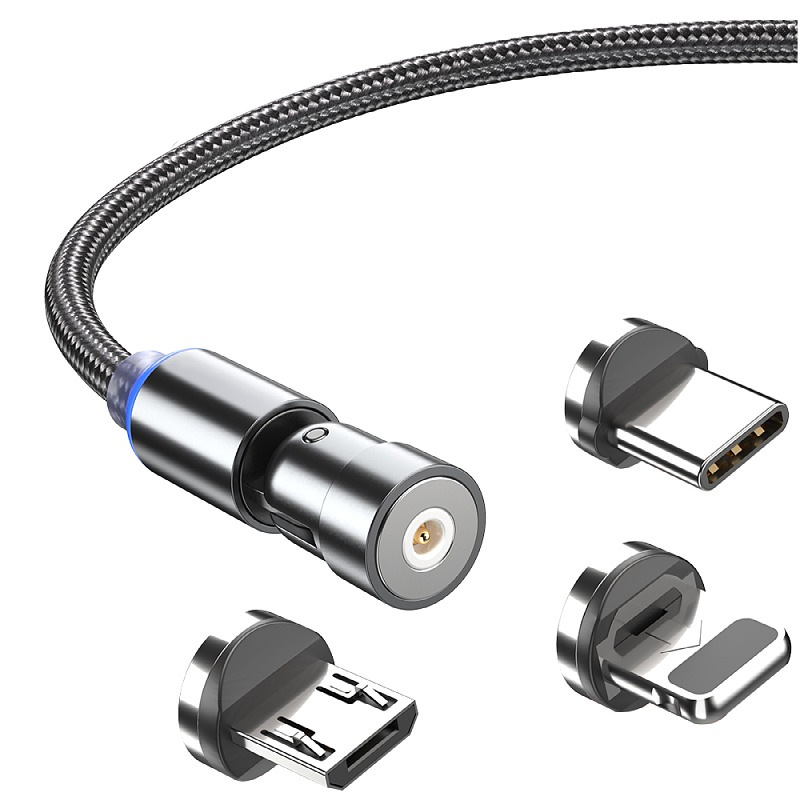 Цветной 540 Вращающийся 1 м/2 м 3 в 1 USB светодиодный телефон для передачи данных Быстрый Магнитный зарядный usb кабель