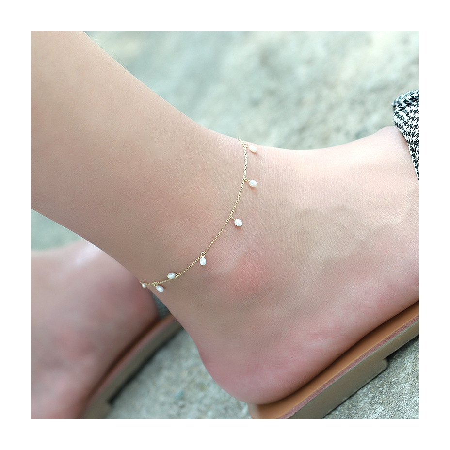 New design foot jewelry chain freshwater pearl gold plated 925 sterlings silver anklet