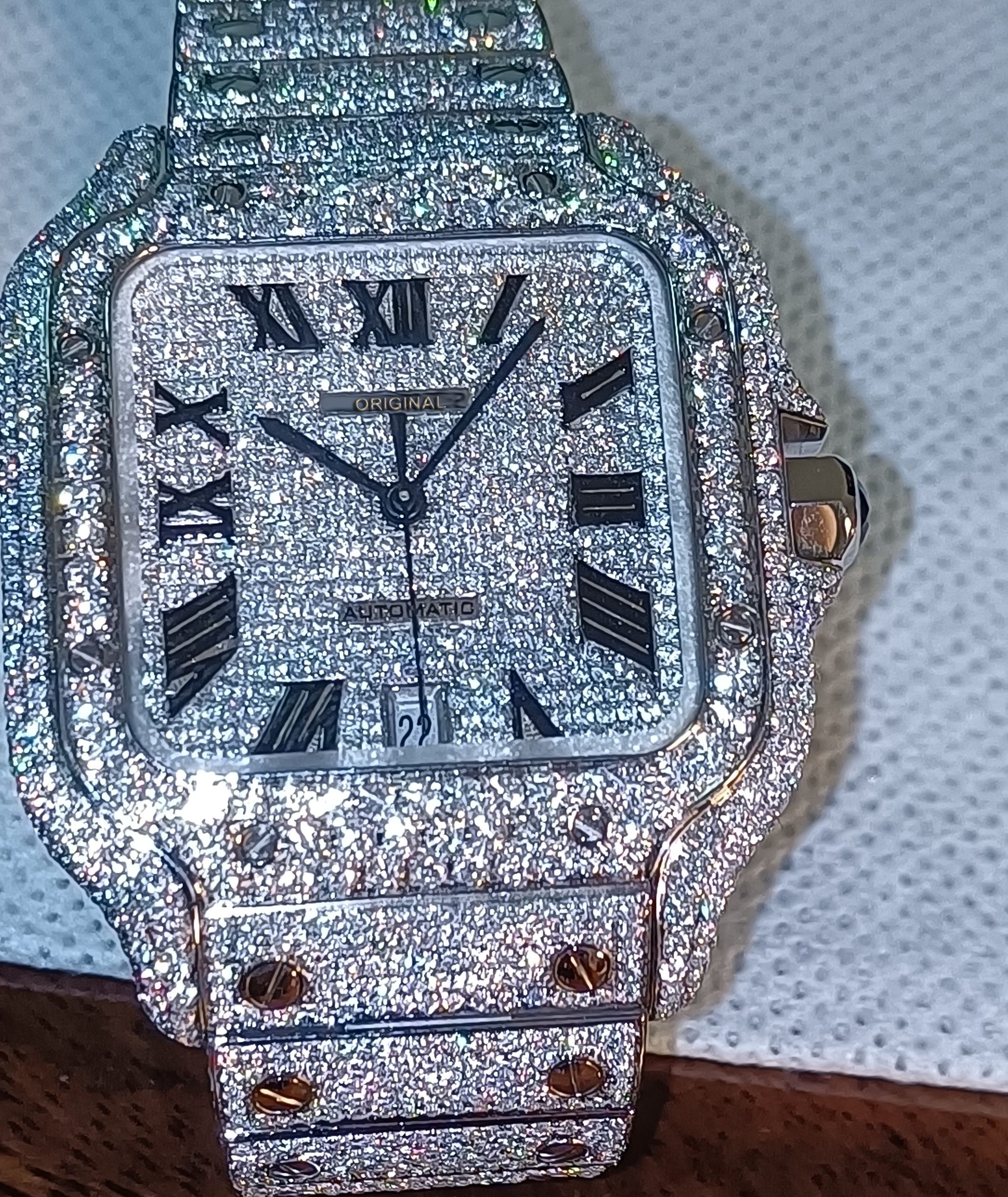 Полностью сверкающие роскошные часы carter diamond CZ Moissanite, водонепроницаемые автоматические механические часы