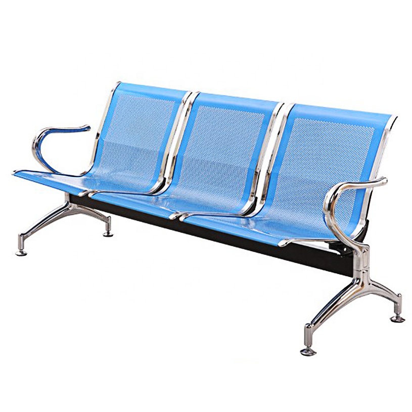 Bus Triangle Waiting Chair 3 Seater Light Blue Steel Ganging Airport Wait Seat Bank Office Reception Waiting Room Bench Seating