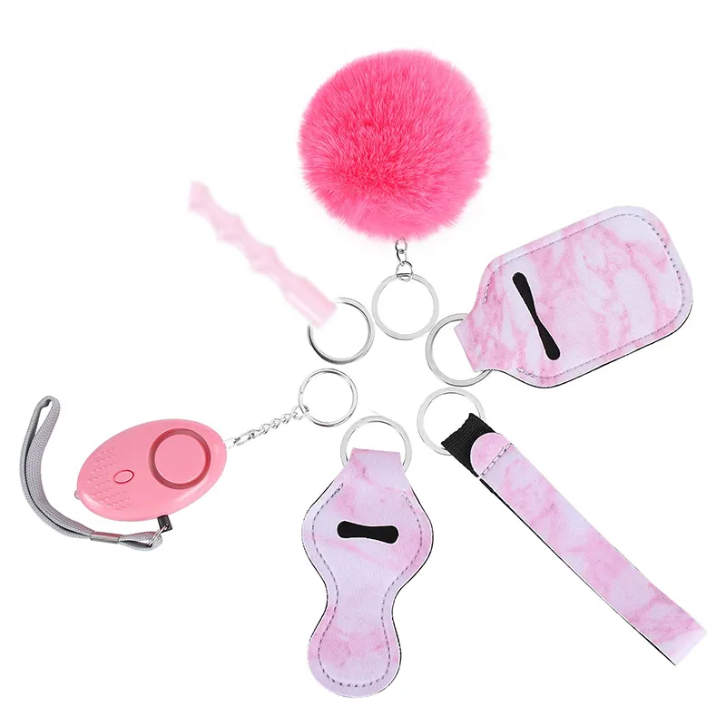China Supplies Women Protection Weapon Products Set Cat Self Defense Stick Keychains with Mini Knife Fur Balls Chapstick Holder