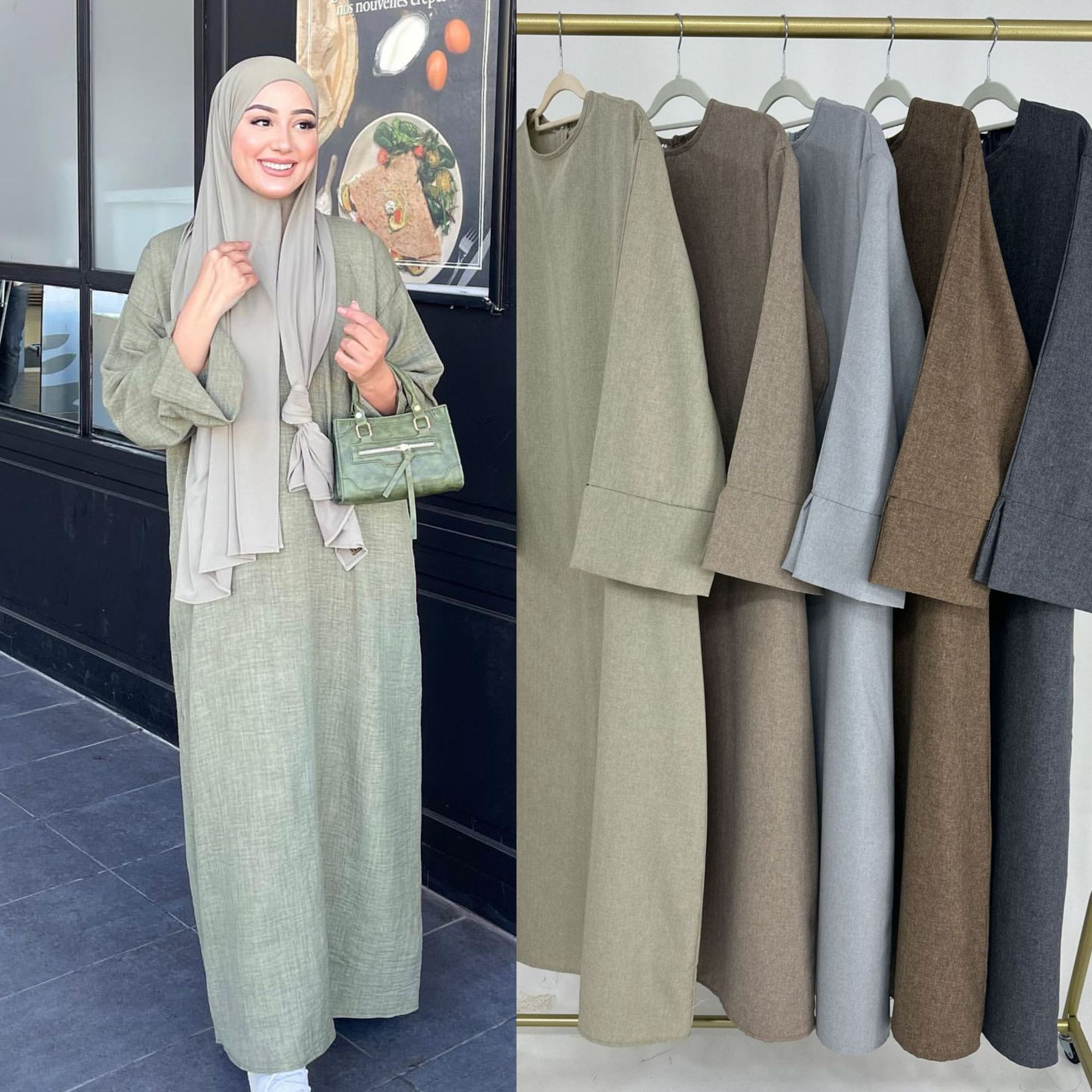 High Quality Linen Women's Open Abaya Elegant Loose Islamic Clothing With Pockets Modest Long Dress for Ramadan Plus Size Design