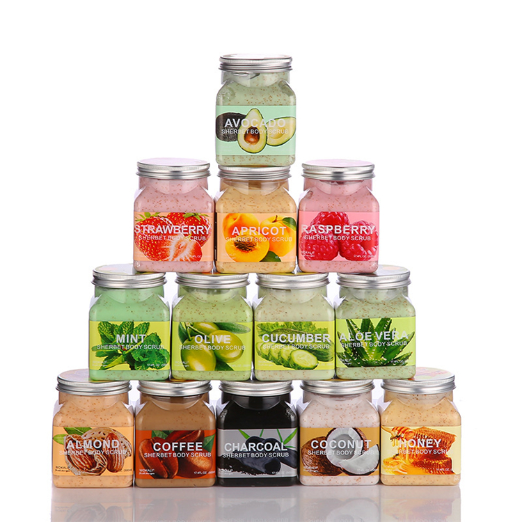 Wokali Pure Natural Fruits Extract 500ML Mint Sherbet Body Scrub for Skin Care-18 kinds of Scents