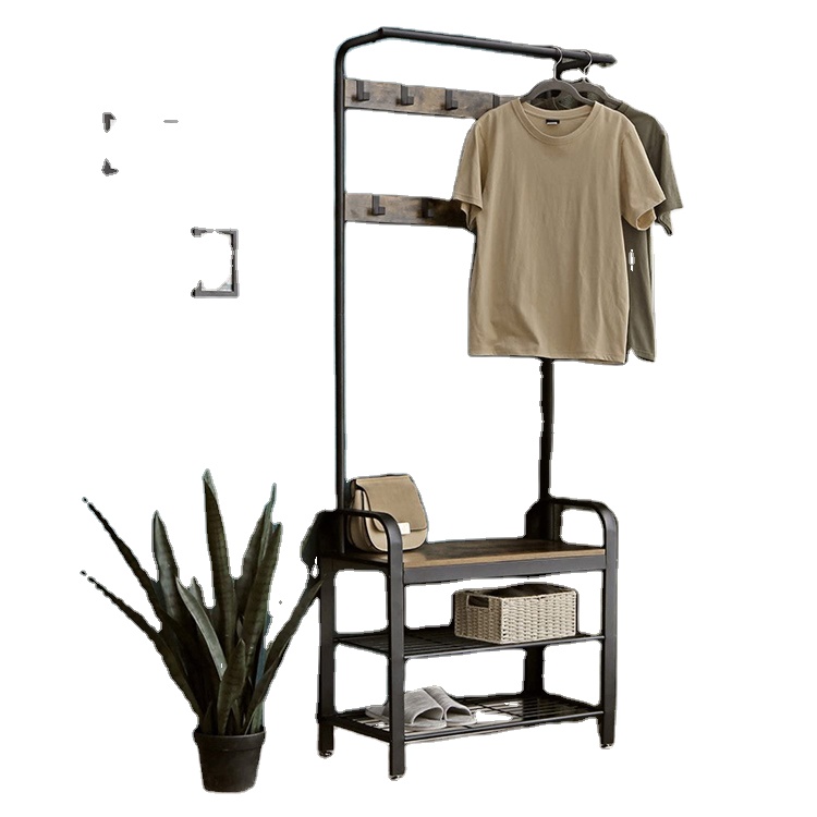 Wholesale Living Room Furniture Wooden Metal Hall Tree Clothes Hanger Entryway Shoe Coat Rack with Bench
