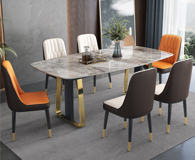 Marble Dining Table Set Stainless Simple Modern Furniture Home Furniture Minimalist Space Saver Grey Gold Metal Steel Stable