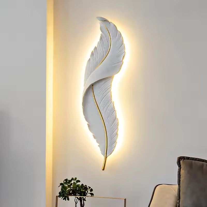 Modern Creative LED Wall Lamps High Quality Resin Feather Design for Home Hotel Villa Project for Interior Decor