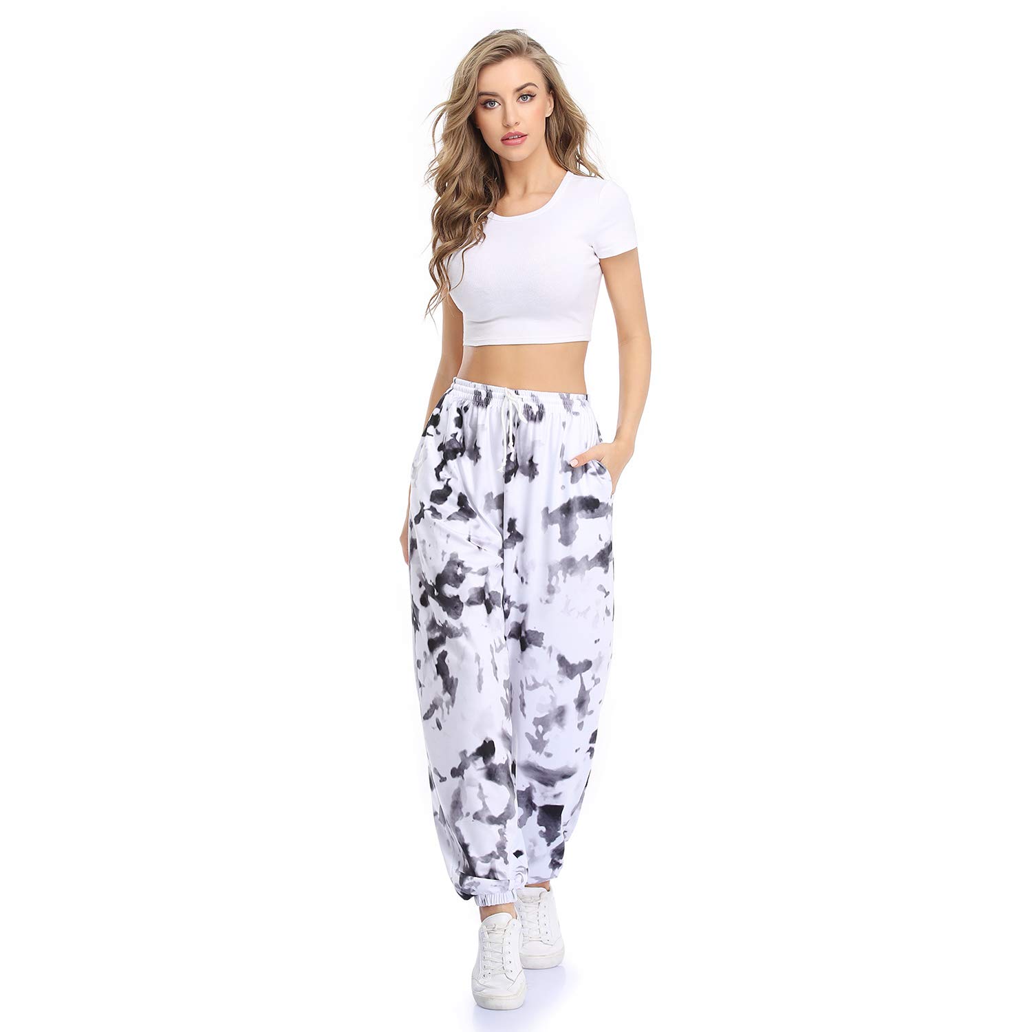 Wholesale Custom Autumn Winter High Waist Elastic Women Casual Tie Dye Jogger Sweatpants Full length with Pocket
