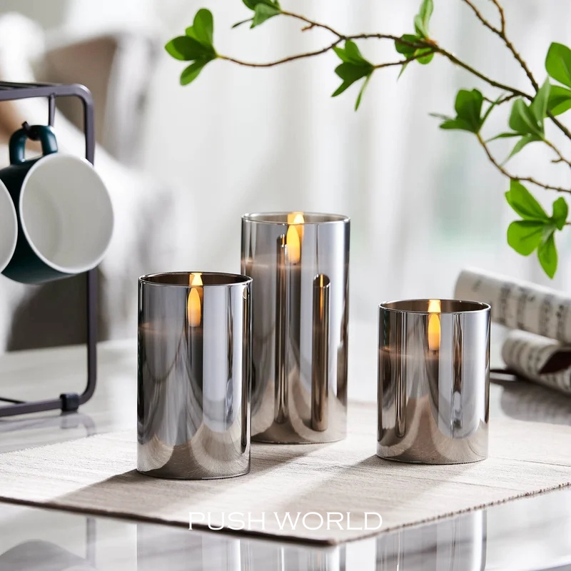 Hot Selling 3D Real Flame Gold Glass Home Decoration Flameless Led Candle