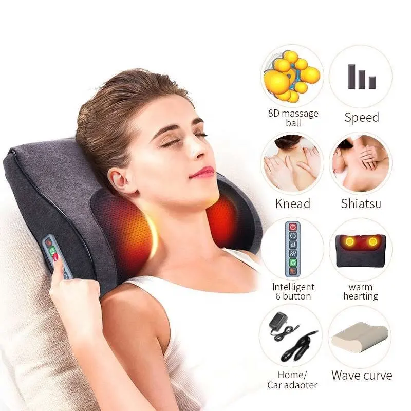 New 6 button Electric heated neck shoulder waist back Therapy pain kneading Massage pillow