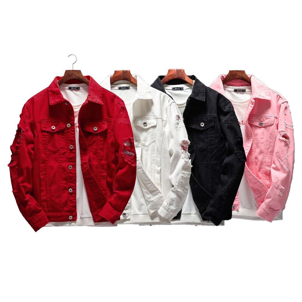 Mens Denim Jean Jacket, Trendy Fashion Ripped Denim Male Streetwear Jackets Cowboy Coats/
