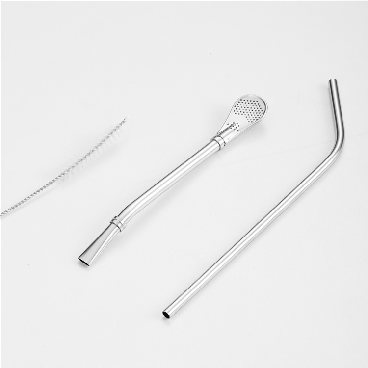 High Quality Stainless Steel Tea Straw Filter Spoon Bombilla Coffee Tea Straw Filter Spoon With Cleaning Brushes