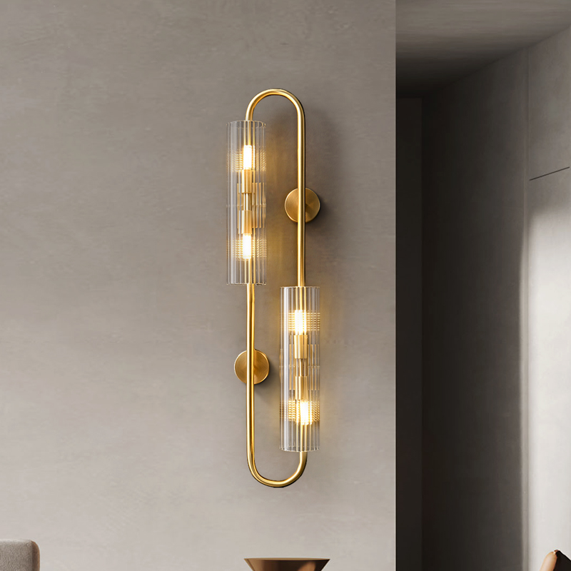 Postmodern Luxury Brass Copper Gold Wall Light Lamp Interior Lights Glass Wall Sonces For Hotel Lighting