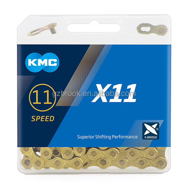 Золотая велосипедная цепь KMC X11 для горного и шоссейного велосипеда, 11 скоростей, 116L цепи для систем переключателей Campagnolo