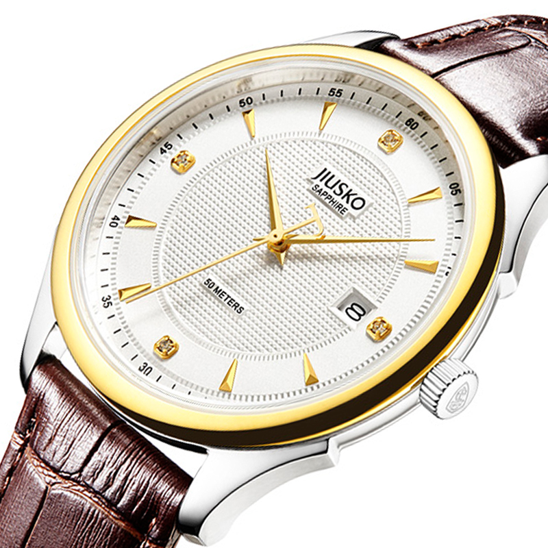 Montre De Luxe нержавеющая сталь чехол из натуральной водоустойчивые на глубине до 50 м часы мужские наручные кварцевые часы Orologio Uomo часы с кожаным ремешком