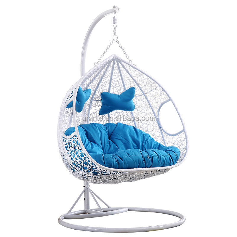Beautiful design outdoor garden furniture double swing chair iron frame rattan hanging chair