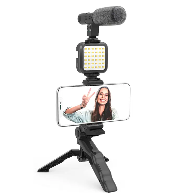 Video Microphone Vlog Youtuber Kit with Video Microphone Tripod Phone Clip Compatible with iPhone Smartphone