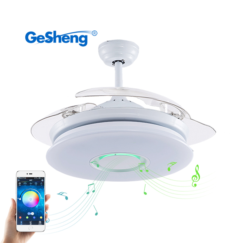 Современный белый Невидимый выдвижной потолочный RGB вентилятор с динамиком и пультом дистанционного управления tuya dc bldc