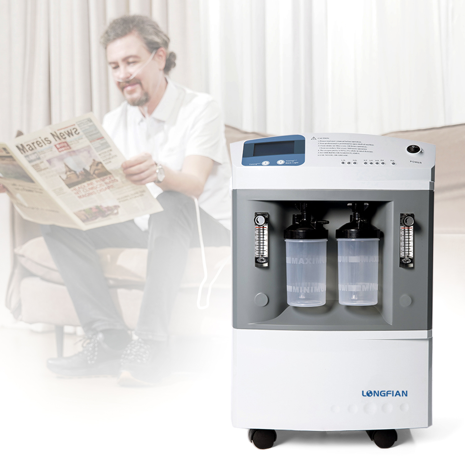 longfian High efficiency and energy-saving 10L dual-flow oxygen concentrator suitable for medical care