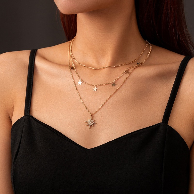 Star Necklace Micro-studded Skylight Simple Temperament Five-pointed Tassel Multi-layer Necklace