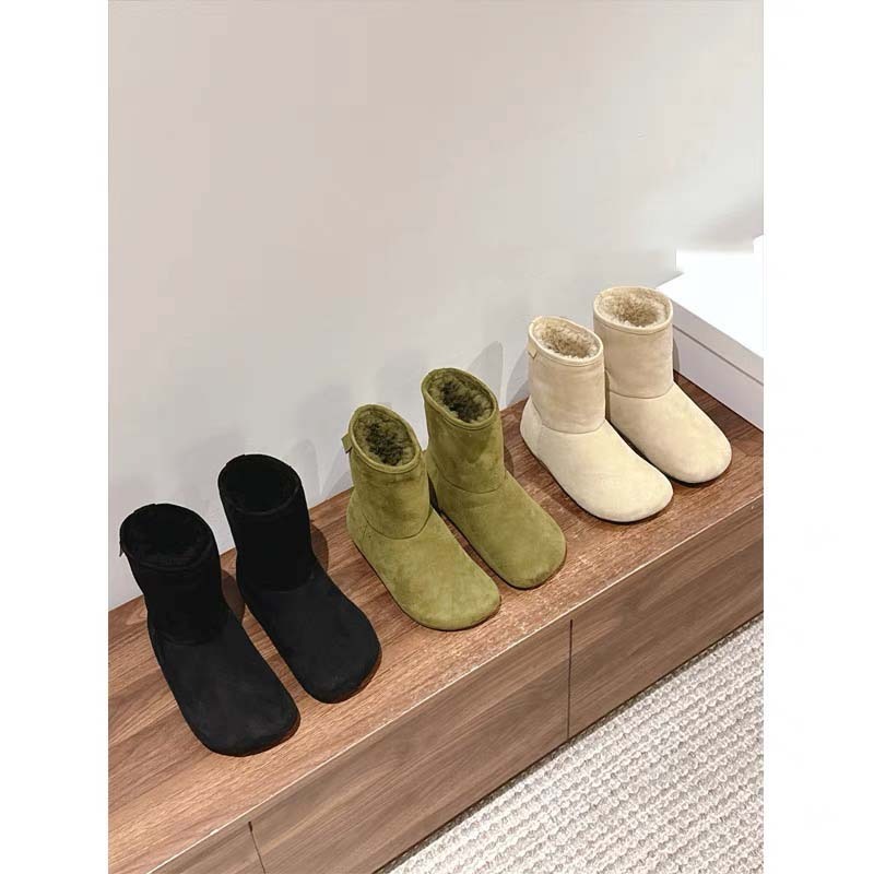 snow boots women 2024 autumn and winter new fur one thick warm big head short boots flat warm bootsle