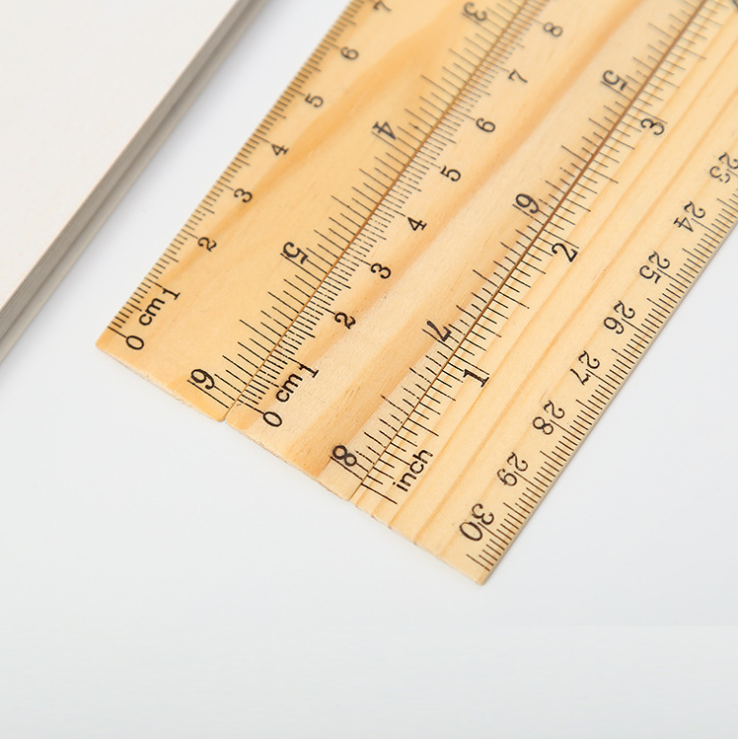 Promotional Eco-Friendly 100% nature wood double-scale wooden ruler 30cm