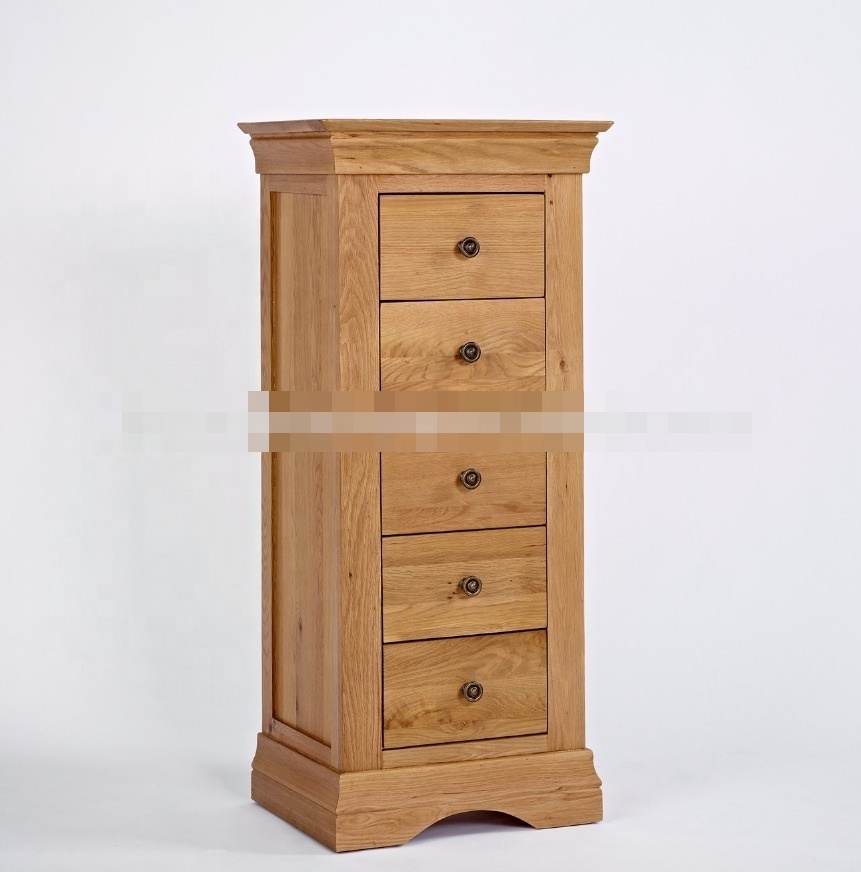 New design natural Oak wood 5 drawers narrow drawers cabinet