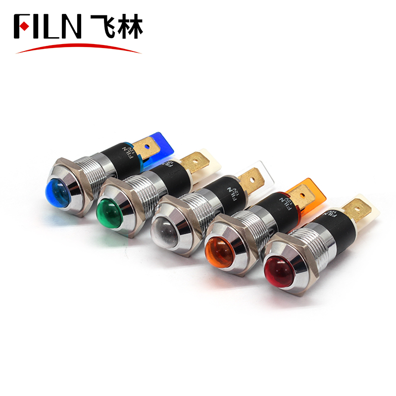 FILN 14mm convex head waterproof signal lights for motorcycle indicator lights with pins non-polarity led red yellpw green 220V