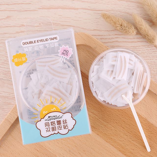 Mutingbeauty cosmetic tool manufacturer charm double eyelid stickers slim lace eyelid tape with clear package box 150pairs A880