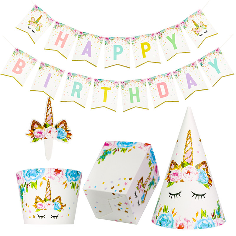 unicorn bronzing fish tail bunting happy birthday banner baby shower decoration party supplies pull flag