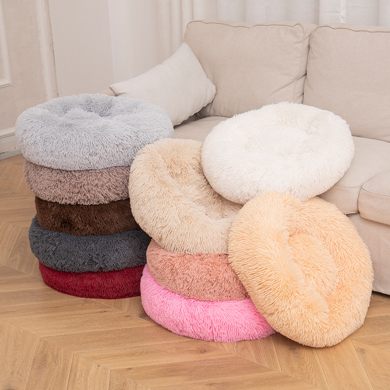 40 Colors Luxury Pet Soft Comfort Bed 40-120CM Plush Warm Cat Bed Donut Round Pet Dog Nest for Winter