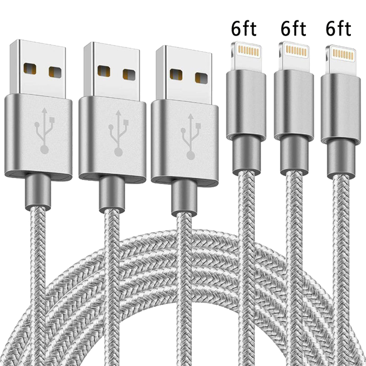 6ft Original Wholesale MFI Super Durable Steel Wire Braided Data Cable for Phone USB2.0 2.4A Fast Charge MFI certificate Cable