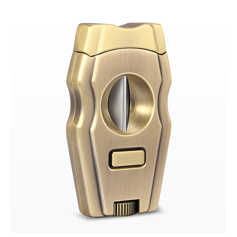 Luxury gold v cigar cutter bottom with punch custom logo on the surface cigar cutter knife