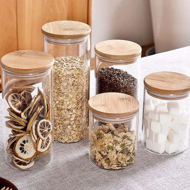 Kitchen Borosilicate Glass Food Candy Storage Jar With Bamboo Lid