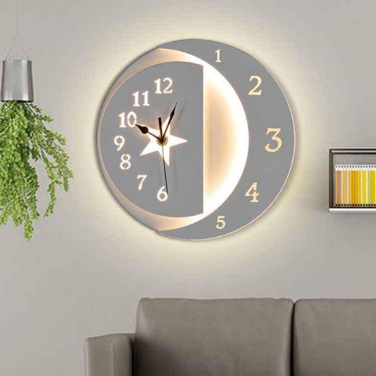 amazon hot selling nordic modern art creative custom led clock wall lamp
